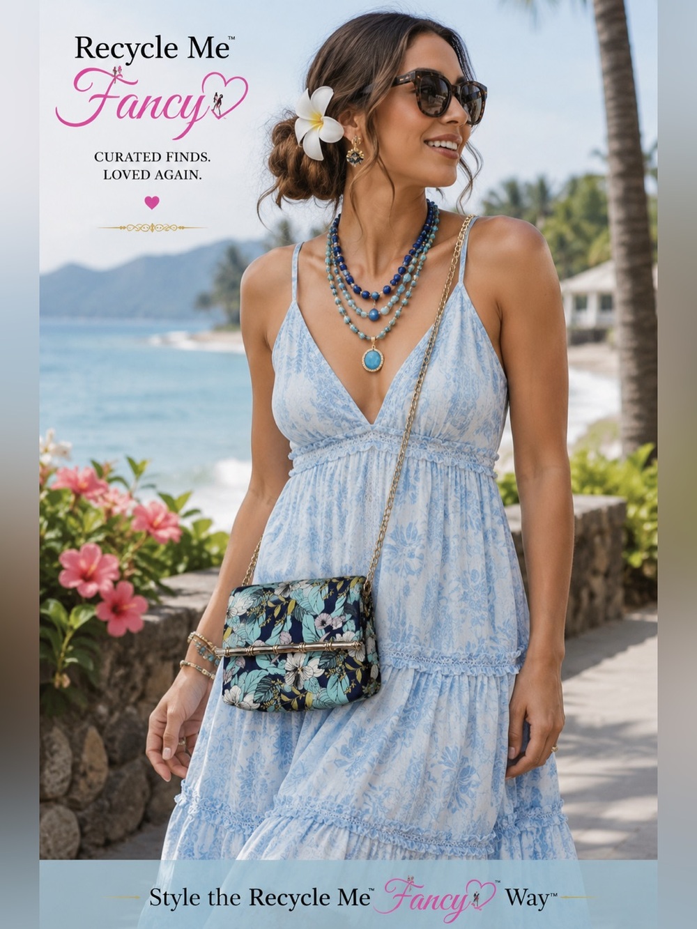 Kate Landry Floral Crossbody Bag in Navy, Teal, Cream